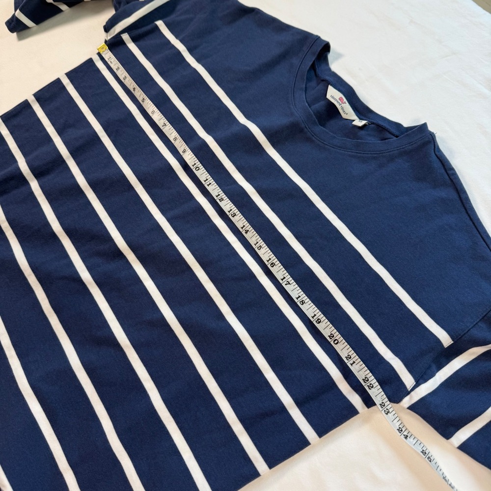Vineyard Vines Navy Striped Boxy Top XS Quarter Sleeve Cotton Summer Nautical - Picture 5 of 8
